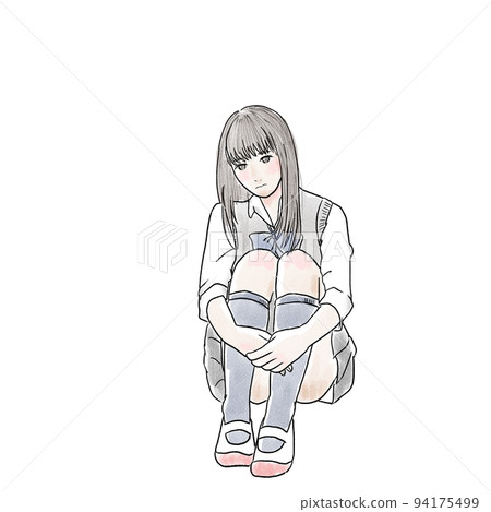 High school girl watercolor illustration 94175499