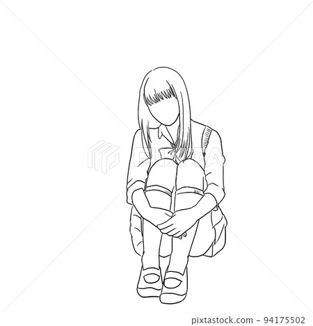 線描高中女孩插圖 94175502