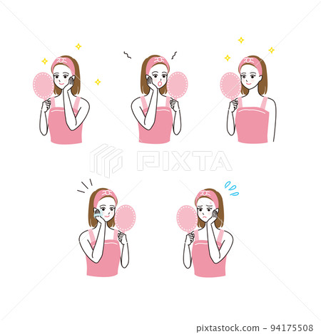 一組女性做皮膚護理的矢量插圖 94175508
