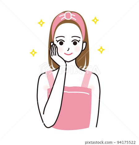 一個女人微笑著做皮膚護理的矢量圖解 94175522