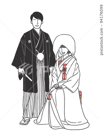 男女結婚的線條畫插圖 B 和服婚禮 和服婚禮 男女結婚的線條畫插圖 B 和服婚禮 和服婚禮 94176099