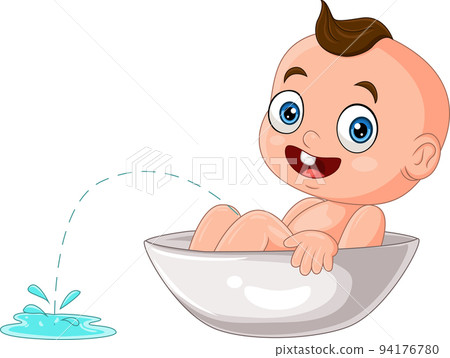Cute baby boy cartoon peeing in the bathtub 94176780
