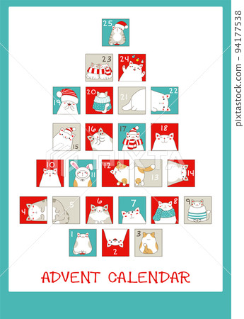 Christmas advent calendar with cute cartoon cats Christmas advent calendar with cute cartoon cats 94177538