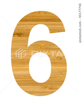 Number six 6 english character set cut from wooden bamboo, isolated on white background Number six 6 english character set cut from wooden bamboo, isolated on white background 94177748