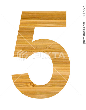 Number five 5 english character set cut from wooden bamboo, isolated on white background Number five 5 english character set cut from wooden bamboo, isolated on white background 94177749