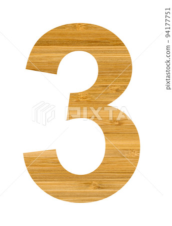 Number three 3 english character set cut from wooden bamboo, isolated on white background Number three 3 english character set cut from wooden bamboo, isolated on white background 94177751