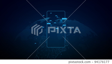 Smartphone with social media communication on a world map background. Technology connection concept. Vector illustration 94178177