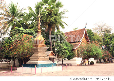 Buddhist Stupa in a traditional laotian style, Royal Palace complex, Luang Prabang, Laos Buddhist Stupa in a traditional laotian style, Royal Palace complex, Luang Prabang, Laos 94178510