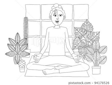 Woman Meditating Doing Yoga Pilates Illustration 94178526