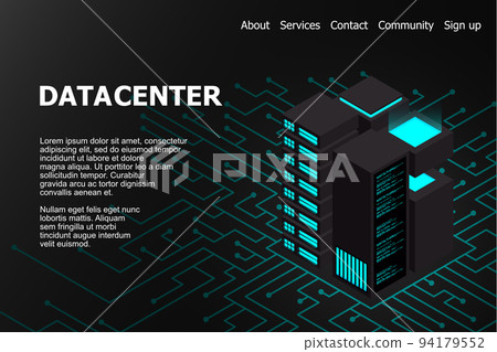 Isometric Data center. 3d isometric concept big data center with server 94179552