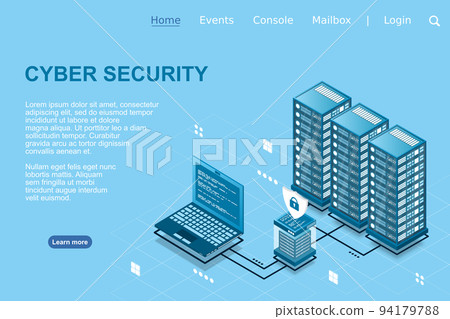 Network cyber security isometric vector illustration. Online server protection system concept with data center 94179788