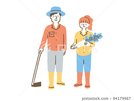 A man with a hoe and a woman with a radish_color 94179987