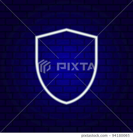 Protection neon icon. Universal interface sign. Shield sign and symbol. Protection neon icon. Universal interface sign. Shield sign and symbol. 94180065