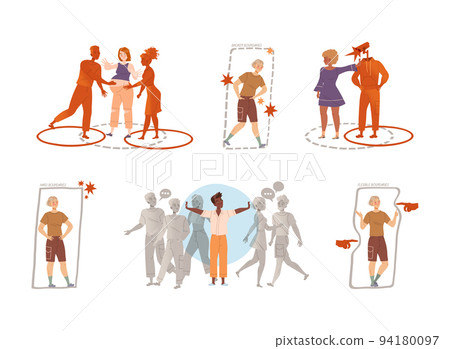 Personal Boundaries with Man and Woman Creating Space and Private Zone Around Themselves Avoiding Social Interaction Vector Set 94180097