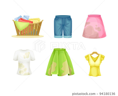 Dirty Clothes with Stain and Spots for Laundry Vector Set Dirty Clothes with Stain and Spots for Laundry Vector Set 94180136