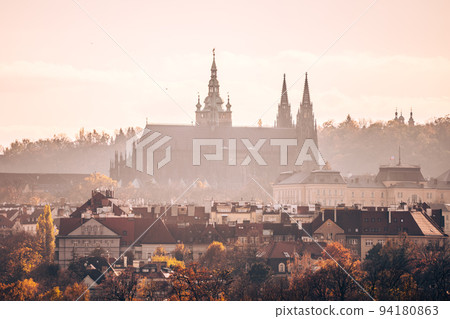 Silhouette of Saint Vitus Cathedral in autumnal haze Silhouette of Saint Vitus Cathedral in autumnal haze 94180863