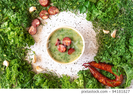 Portuguese soup called Caldo Verde with Ingredients Portuguese soup called Caldo Verde with Ingredients 94181827