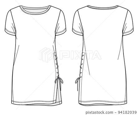 Vector short sleeved T-Shirt fashion CAD, woman T-Shirt sketch, template Vector short sleeved T-Shirt fashion CAD, woman T-Shirt sketch, template 94182039