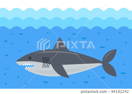 a bloodthirsty shark in full growth swims in the sea. a bloodthirsty shark in full growth swims in the sea. 94182242