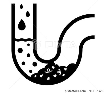 black icon of a clogged pipe in the bathroom. stagnant water in the toilet. 94182326