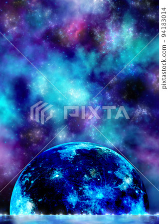 Light and full moon on night sea and starry sky horizon 94183014