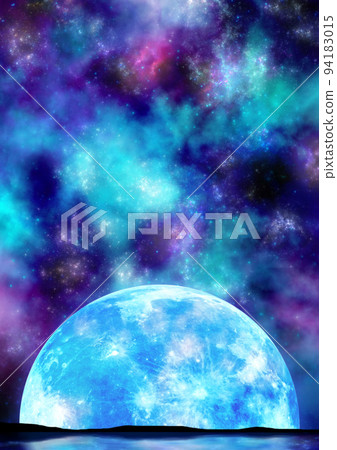 Island and full moon on the sea and starry sky horizon at night 94183015