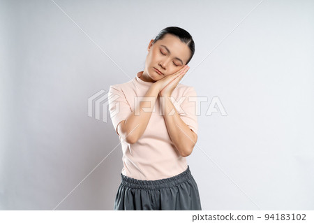 Asian woman tired and sleepy, take a nap. Asian woman tired and sleepy, take a nap. 94183102