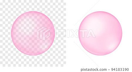 Pink bubble on transparent and white background. Cherry or strawberry bubble gum. Element of soap foam, bath suds, cleanser liquid, sweet carbonated water 94183190