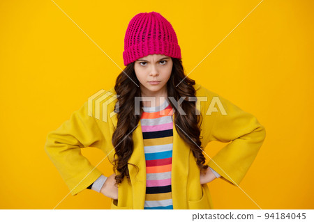 Angry face, upset emotions of teenager girl. Angry portrait young girl having nervous breakdow. Negative kids emotions facial expressions feelings, bad attitude. 94184045