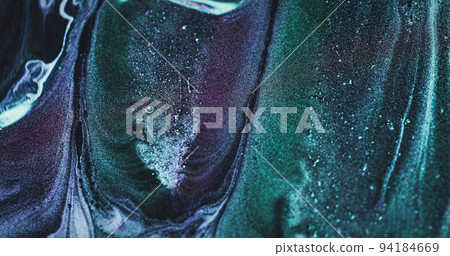 Holographic background. Glitter fluid texture. Shimmering wave. Defocused blue purple green color grain sparkles abstract pattern copy space wallpaper. 94184669