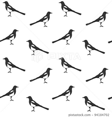 Vector seamless pattern of hand drawn magpie bird 94184702