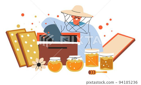 Farmer producing honey, beekeeping and apiary 94185236