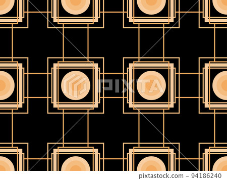 Art deco seamless pattern. Golden art line on black background. Vintage linear art. Design a template for wallpapers, banners and posters. The style of the 1920s - 1930s. Vector illustration Art deco seamless pattern. Golden art line on black background. Vintage linear art. Design a template for wallpapers, banners and posters. The style of the 1920s - 1930s. Vector illustration 94186240
