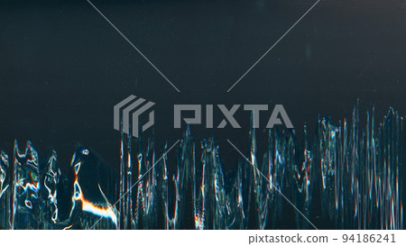 Glitch overlay. Distressed screen. Old film noise. Blue orange white color artifacts dust scratches stains on faded dark black abstract illustration copy space background. Glitch overlay. Distressed screen. Old film noise. Blue orange white color artifacts dust scratches stains on faded dark black abstract illustration copy space background. 94186241