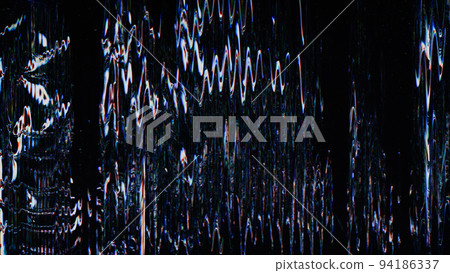 Digital glitch. Noise texture. Electronic distortion. Blue purple white color fuzzy vibration waves static artifacts on dark black abstract illustration background. Digital glitch. Noise texture. Electronic distortion. Blue purple white color fuzzy vibration waves static artifacts on dark black abstract illustration background. 94186337