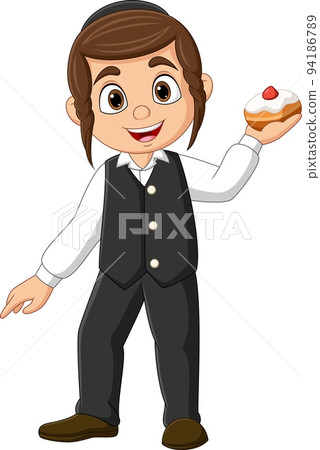 Cartoon jewish woman holding a doughnuts 94186789