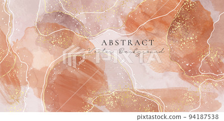 Earth tone beige watercolor background with golden glitter. Marble nude brown fluid painting with alcohol ink effect. Abstract ivory aesthetic bohemian watercolor for wedding invitation 94187538