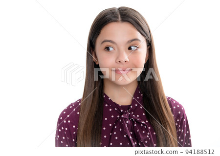 Headshot portrait of teenager child girl isolated on studio background. Childhood lifestyle concept. Mock up copy space. 94188512