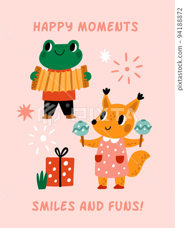 Birthday poster with cute animals. Forest... - Stock Illustration ...