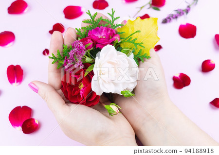 beauty hands with makeup flowers beauty hands with makeup flowers 94188918
