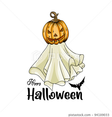Ghost pumpkin with bats. simple drawing on the theme of Halloween, a cute ghost. isolated on white background, design for holiday, for kids Ghost pumpkin with bats. simple drawing on the theme of Halloween, a cute ghost. isolated on white background, design for holiday, for kids 94189033