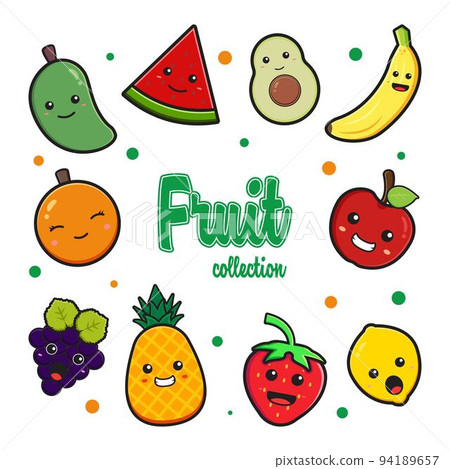 Set collection of cute fruit doodle cartoon clip art icon illustration 94189657