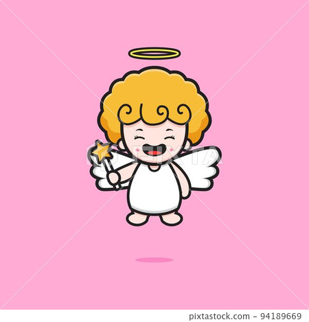 Cute angel holding fairy stick cartoon icon illustration 94189669
