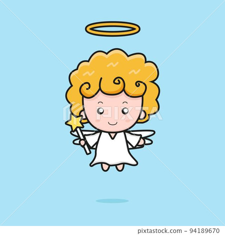 cute angel mascot character illustration with magic wand 94189670