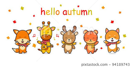 happy cute animal in autumn banner icon cartoon illustration happy cute animal in autumn banner icon cartoon illustration 94189743