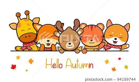 happy cute animal in autumn banner icon cartoon illustration happy cute animal in autumn banner icon cartoon illustration 94189744