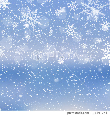 Winter snowfall and snowflakes on light blue background. Xmas and New Year background. Vector Winter snowfall and snowflakes on light blue background. Xmas and New Year background. Vector 94191241