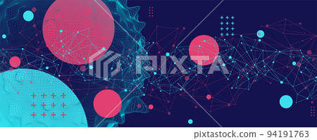 Abstract sphere background with plexus effect. 3D surface. 94191763