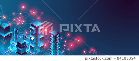 Isometric big data flow processing concept, cloud database. Abstract technology background. Vector illustration 94193354