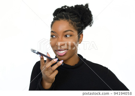 Beautiful African American woman with phone 94194058